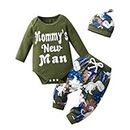 Newborn Infant Baby Boys Clothes Little Kids Letter Print Romper Long Pants Hat 3PCS Outfits Clothing Set Army Green 3-6 Months