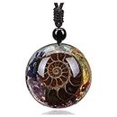JSDDE 7 Chakra Pendant Necklace Ammonite Healing Crystal Stone Spiral Necklace Gift