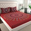 My Handicraft India Present Indian Tradition Jaipuri Print100%Cotton Queen/Double/King Bedsheet 100% Cotton Bedsheet with 2 Pillow Cover (Red)