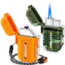 LcFun Waterproof Lighter 2 Pack, Refillable Butane Torch Lighters, Electric Lighter USB C Rechargeable, Windproof Dual Arc Plasma Lighters for Camping, Hiking, Survival Gear (Butane NOT Included)