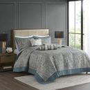 Alcott Hill® Pereira 5 Piece Jacquard Bedspread Set w/ Throw Pillows Microfiber/ in Green/Blue | King Quilt + 2 King Shams + 2 Throw Pillows | Wayfair