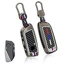 Jaronx Compatible With BMW Key Fob Cover X5 X6 2024/ 2 3 5 7 X1 X7 iX i7 XM 2023-2024, For BMW Metal Key Holder with Carbon Fiber Pattern Silicone Rubber Remote Key Cover Shell For BMW Key Accessories