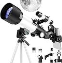 Luteti 150X Professional Space Astronomical Monocular Telescope Smart Phone Adapter,70mm Aperture 300mm AZ Mount with Barlow 2 Lens Eyepiece & Tripod & Moon Filter Kids Star Spotting Scope(White)