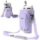 Water Bottle Holder Pouch with 3D Embossing with Adjustable Shoulder Strap for Stanley 40oz Tumbler with Handle Detachable Phone Sling Carrier Bag with Straw Cover for Stanley Cup Accessories (Purple)