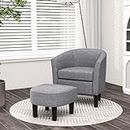 Giantex Barrel Club Chair with Ottoman, Linen Fabric Armchair w/Footrest, Curved Back & Removable Seat Cushion, Upholstered Modern Accent Chair for Living Room, Bedroom, Office, Reading Room (Grey)