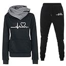 Todays Clearance Deals Womens Sets 2 Piece Outfits Comfy Long Sleeve Hoodies Casual Pants Trendy Heart Print Sweatsuits Lounge Outfits