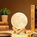Rucon 3D Moon Lamp 7 Multi Colors Changing Touch Sensor For Adult And Kids With Wooden Stand Night Lamp For Bedroom Home Decorations Light -15Cm - Led