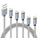 IDISON Lot de 5 câbles Lightning en nylon tressé certifié Apple MFi pour iPhone Max XS XR 8 Plus 7 Plus 6S 5S 5C Air iPad Mini iPod (gris/blanc)