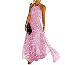 COTCLO Vestito Summer Women Pois DOT DOT Chiffon Maxi Dress Abito Female Senza Maniche Maxi Vacazioni Outfit Lady Clothing-Pink,S