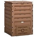Outsunny Compost Bin, 120 Gallon (450L) Garden Composter with 80 Vents and 2 Sliding Doors, Lightweight & Sturdy, Fast Creation of Fertile Soil, Brown