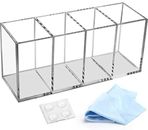 Ouskr Acrylic Pen Holder 4 Compartments, Clear Acrylic Pencil Holders for Desk,