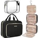 BAGSMART Toiletry Bag Hanging Travel Makeup Organizer with TSA Approved Transparent Cosmetic Bag Makeup Bag for Full Sized Toiletries (Black, Large)