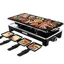 CUSIMAX Raclette Grill Electric Grill Table, Portable 2 in 1 Korean BBQ Grill Indoor & Cheese Ractlette, Reversible Non-stick plate, Crepe Maker with Adjustable temperature control and 8 Paddles