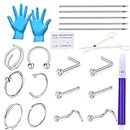JIESIBAO Nose Piercing Kit,Piercing Needles with Stainless Steel 18G 20G Nose Screw Studs Double Nose Rings Hoop Captive Nose Rings for Nose Septum Piercing Needles Kit