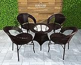 BRISHI Garden Patio Seating Chair and Table Set Outdoor Garden Balcony Coffee Table Set Furniture (4 Chair 1 Table, Dark Brown), Rattan & Wicker, 22 Inch, 24 Inch, Inch