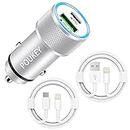 iPhone Car Charger USB C[Apple MFi Certified],Poukey 38W PD&QC3.0 Fast USB C Car Charger Adapter in Car Phone Charger Cigarette Lighter with 2x Lightning Cable for iPhone 14 13 12 11 Pro Max/XR/X/8/SE