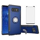 Asuwish Phone Case for Samsung Galaxy Note 8 with Tempered Glass Screen Protector Cover & Magnetic Stand Ring Holder Slim Hybrid Hard Cell Accessories Glaxay Note8 Not S8 Galaxies Gaxaly Cases Blue