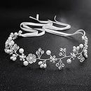 HJYHYN Crystal Pearl Bridal Headband Bohemian Headpiece Leaf Hair Vine Flower Wedding Hair Accessories(silver)