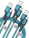 JSAUX USB-C Cable 3.1A Fast Charging, 3-Pack (10ft+6.6ft+3.3ft) USB A to Type C Charge Cord Compatible with Samsung Galaxy S21 S20 S10 S9 S8 Note 20 10, iPhone 15/15 Pro Max, PS5, USB C Charger(Green)
