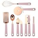 COOK With COLOR 7 Pc Kitchen Gadget Set Cooper Coated Stainless Steel Utensils with Soft Touch Nylon Pink Handles