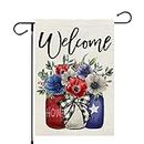 CROWNED BEAUTY 4th of July Patriotic Garden Flag Floral Mason Jar 12x18 Inch Double Sided Memorial Independence Day Outside Welcome Home Small Yard Decoration CF906-12