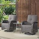 Belord Patio Wicker Chairs Swivel Rocker - Outdoor Swivel Rocking Chairs Set of 2 with Rattan Side Table, Patio Swivel Glider Chair 3 Piece Patio Furniture Sets for Patio Porch Pool Brown/Grey