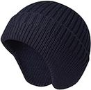 Gajraj Knit Beanie Hat for Men Women Winter Warm Earflap Soft Wool Slouchy Skull Cap with Ear Warmer Outdoor Sports Casual Woolen Hat (Navy)