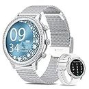 Smart Watches for Women with Diamonds (Answer/Make Call), 1.32'' Bluetooth Smartwatch for Android iOS Phones Compatible, Fitness Tracker with Heart Rate, Blood Oxygen, Sleep Monitor, Pedometer, Silver