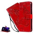 LEMAXELERS Samsung Galaxy S7 Edge Case,Galaxy S7 Edge Cover Butterfly Embossed PU Leather Flip Notebook Wallet Case Magnetic Stand Card Slot Folio Case for Samsung Galaxy S7 Edge,KT Butterfly Red
