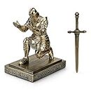 HDMbigmi King's Guard Knight Pen Holder Pen Stand Desk Organizers and Accessories Resin Pencil Holder as Gift with a Metal Sword Letter Opener for Office and Home (Bronze)