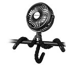 Battery Operated Stroller Fan Flexible Tripod Clip On Fan with 3 Speeds and Rotatable Handheld Personal Fan for Car Seat Crib Bike Treadmill (Black)