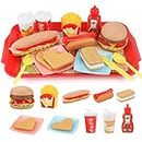 Sotodik Pretend Play Food Set for Children,Removable Fast Food Playset with Tray Hamburger Hotdog Fries Combo,Play Kitchen Accessories Role Play Toys,Educational Gift for Kids Boys Girls