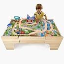 Hooga Wooden Kids Activity Table, Train Table With Wooden Track and 80 Piece Toy Set, 2 in 1 Multi Usage Kids Play Table With Storage Drawer