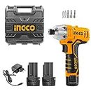 INGCO Cordless Impact Driver, With 2pcs Battery, 100NM, 0-2000rpm Driver Drill for Home Use, Power Tool Kit with Screwdriver Bits, Nut Setters, Orange,Black