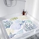 Topotdor Shower Bathtub Mat Non Slip, 21 x 21 Inch Square Shower Stall Mat for Kids & Elderly Shower, Machine Washable Shower Floor Mat with Suction Cups and Drain Holes(Starfish Coral)