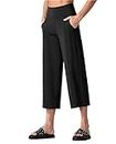 THE GYM PEOPLE Bootleg Yoga Capris Pants for Women Tummy Control High Waist Workout Flare Crop Pants with Pockets (Small, Black)