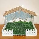 Living Words Christmas Nativity Crib House with Green Mat & Straw Roof (48cm x 30cm x 33cm) | MDF Foldable Stable Pulkoodu Kudil for Xmas Decorations, Home Décor, Church Décor (Large, White)