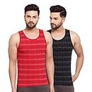 Sporto Men's Round Neck Red & Black Printed Gym Vest, Premium Super Soft Cotton, Ultra Light (Pack of 2)