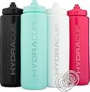 Hydra Cup - 4 PACK - 32oz Squeeze Water Bottles Bulk Set, BPA FREE, For Sports, Cycling, Bike, Quick Squirt Hydration, Shaker Cup Wire Whisk Included.