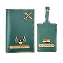 The Bling Stores Personalized Custom Genuine PU Leather Passport Cover with Luggage Tag/Name Crafted with Charms/Unique Design Unisex (Set of 2) Green