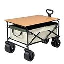 OGL Collapsible Folding Wagon, Outdoor Utility with Silent Universal Wheels, Cup Holders Shopping Trolley Trailer, Adjustable Handle, for Camping, Garden, Sports, Picnic, Shopping, Black
