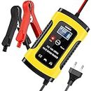 Smart Fully Automatic Battery Charger 6A 12V, Car Battery Charger & Maintainer- EU Plugfor Car Truck Motorcycle Lawn Mower and More(Yellow)