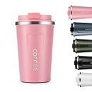 Artlive Travel Mug, Coffee Cup Insulated & Reusable Travel Cup - Thermal Stainless Steel Eco-Friendly with Leakproof Lid - Hot & Cold Coffee Mug 380ml (Black) (Pink)