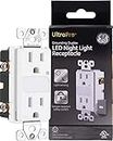 GE UltraPro Grounding Duplex Outlet with LED Guide Light, In Wall Receptacle, Tamper Resistant Outlets, Soft Glow Light, Sensor Light, 15A / 125VAC, UL Listed, White, Wallplate not included, 40967