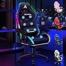ALFORDSON Gaming Stuhl mit 8-Punkt Massage 12 Farben RGB LED-Licht, Bürostuhl Ergonomisch mit fußstützen, Kopfstütze Lendenkissen für Kinder Erwachsene, Schwarz