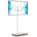FITUEYES Mobile Tall TV Stand/Cart with Wood Base & Wheels Swivel Mount Height Adjustable for 32 to 65 inch Screen(White)