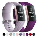 Faliogo 2 Pack Replacement Strap Compatible with Fitbit Charge 3 Strap/Fitbit Charge 4 Strap, Soft Sports Watch Strap Wristbands for Women Men, Small, Lavender/Plum