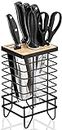 LINFIDITE Knife Block Holder Universal Knife Storage Organiser Stand 8 Slots Top Hollow Iron Wire Knife Rack Safe to Use Different Size Knife Scissors Kitchen Countertop Storage Black