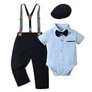 YALLET Baby Boy Clothes Suit Infant Gentleman Outfits Short Sleeve + Beret Hat + Suspender Pants + Bowtie Set 0-24M