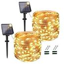 [2 Pack]T Tersely 10M/33FT 100 LEDs Solar Fairy String Lights Outdoor,Fairy Christmas Light 8 Solar Lighting Modes IP65 Waterproof for Home Garden Patio Wedding Party Xmas (Warm White)
